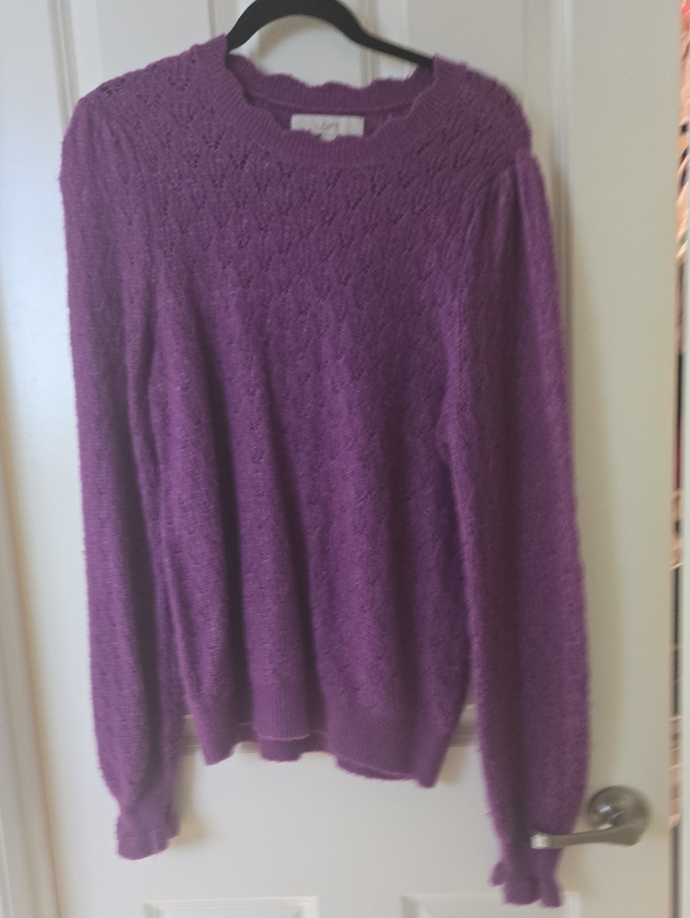LOFT Purple Cable-Textured Crewneck Sweater